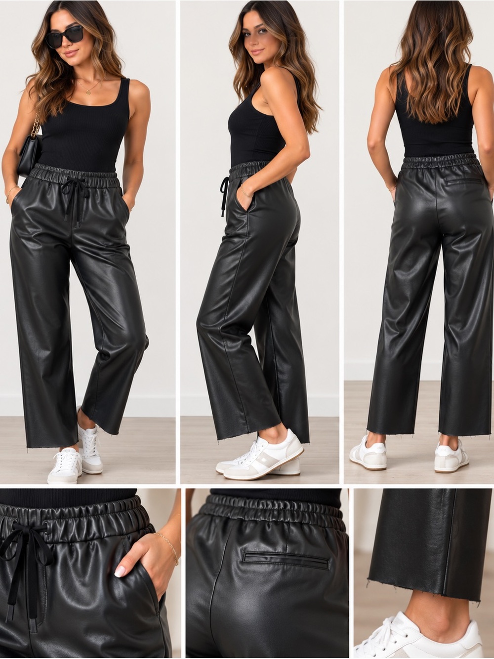 Faux Leather Wide-Leg Pants - Black DKNY
